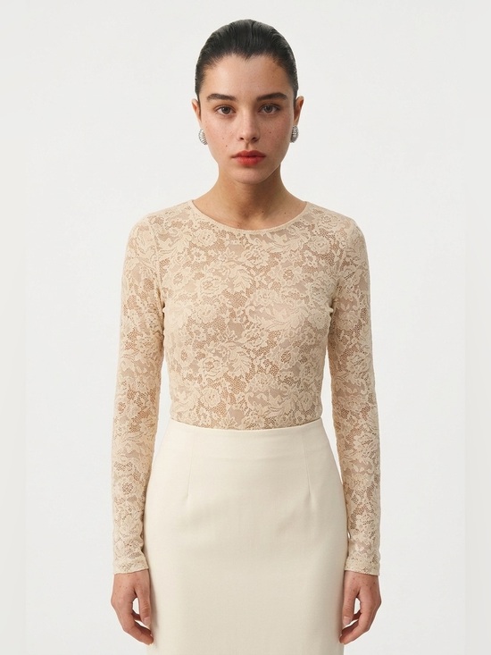 Jules & james Tops - Lace Long-Sleeve Top - Cream